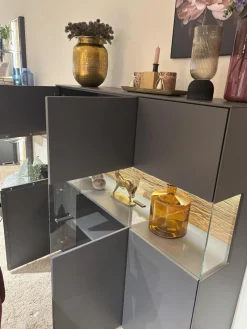 Natura Vitrinen & Highboards|Highboard Tucson Lack Graphitgrau Verglast Akzent Wildeiche Mit Beleuchtung Inklusive Schalter