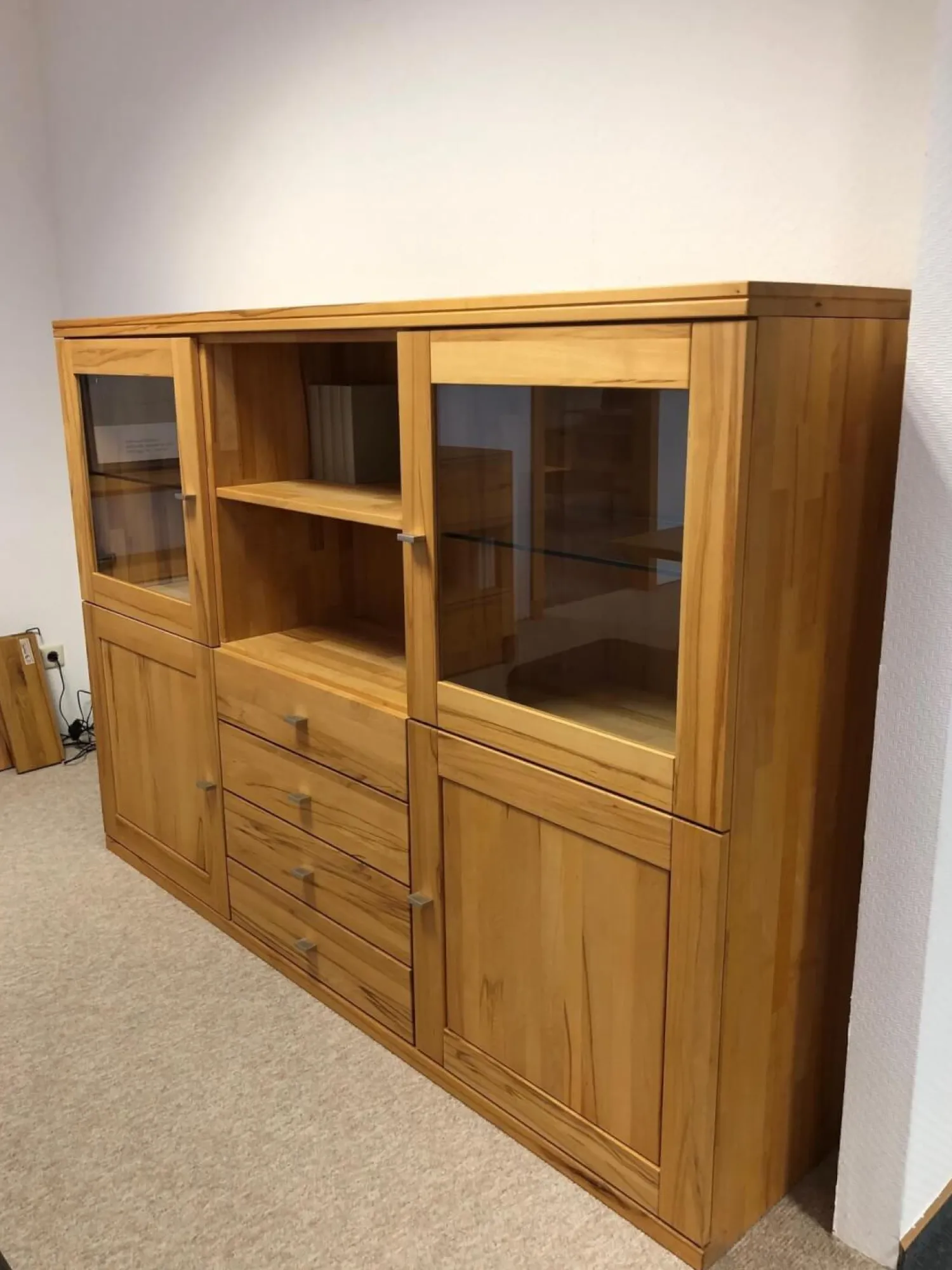 Kaiserleisten Vitrinen & Highboards|Highboard Verona Kernbuche Massiv Natur Geölt Metallgriffe mit 2 Glastüren