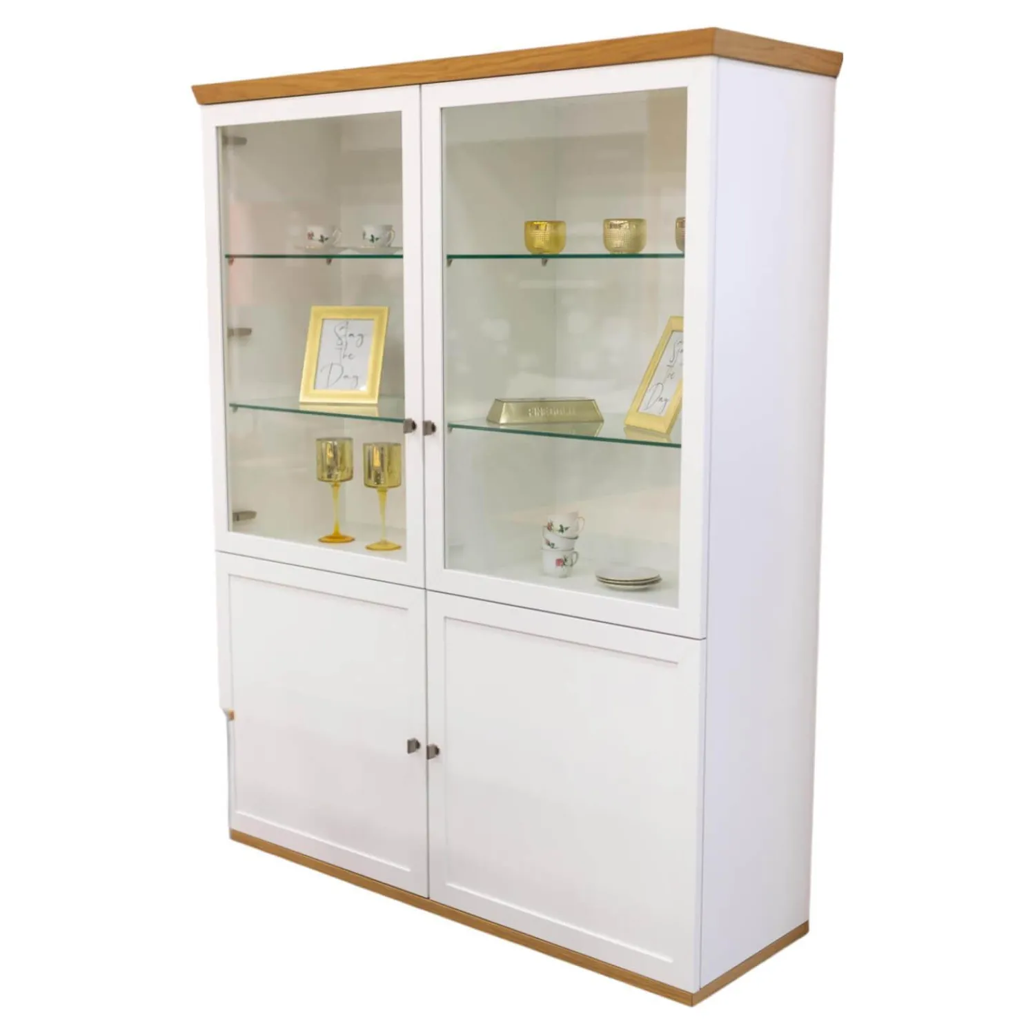 Hülsta Vitrinen & Highboards|Highboard Vitrine Chalera Lack Reinweiß Natur Eiche