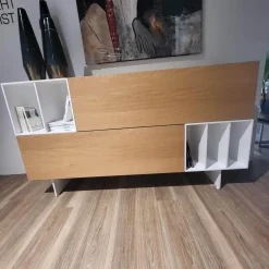 Caccaro Vitrinen & Highboards|Highboard Wallover Eiche Echtholz Lack Matt Nero Stout Untergestell Metall