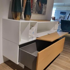 Caccaro Vitrinen & Highboards|Highboard Wallover Eiche Echtholz Lack Matt Nero Stout Untergestell Metall