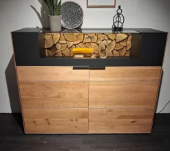 Wöstmann Vitrinen & Highboards|Highboard WM 2140 Wildeiche Massiv Soft Gebürstet Metallteile Carbonfarbig Strukturgepulvert Anthrazit