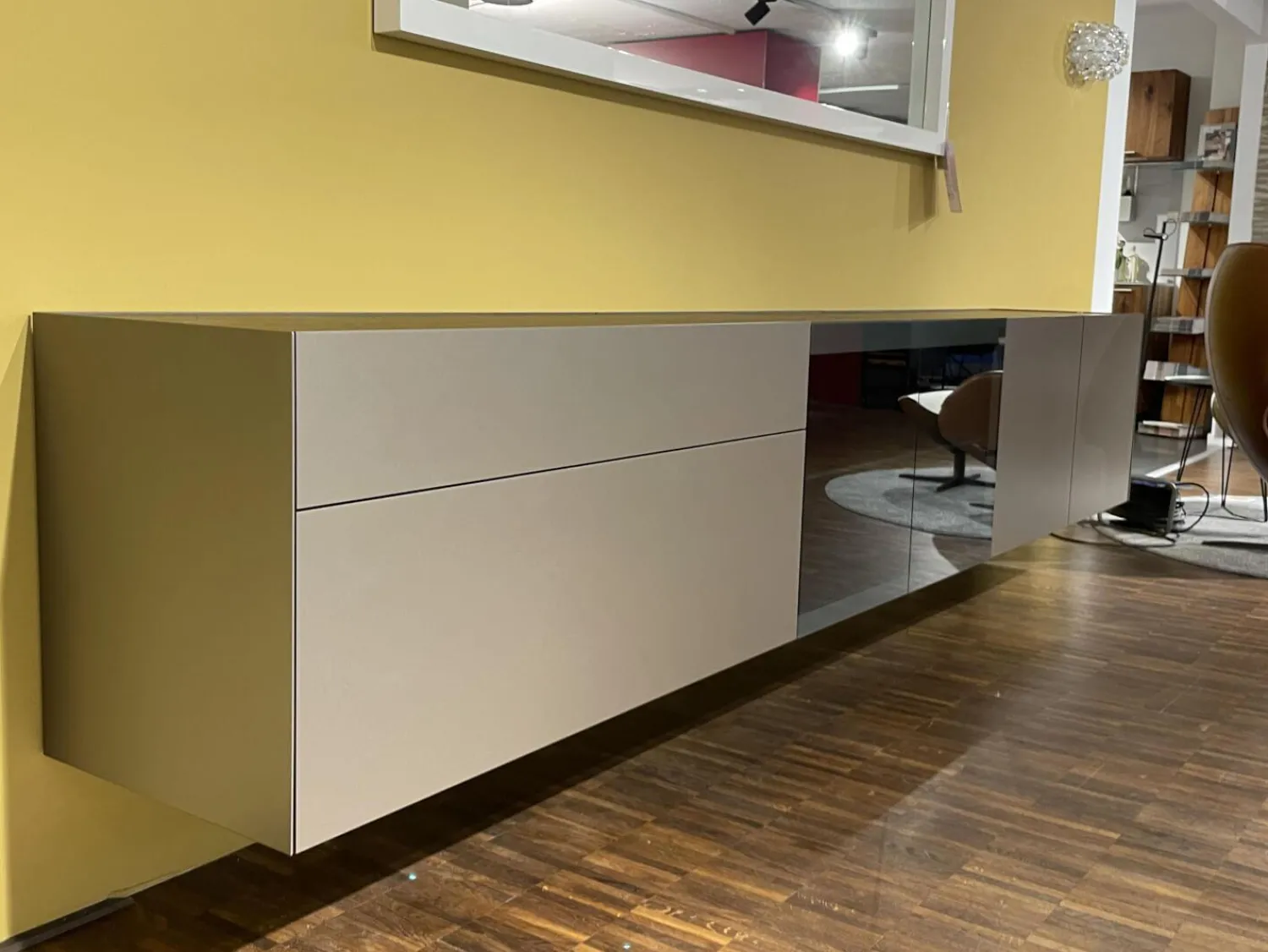 Interlübke Kommoden & Sideboards|Hängesideboard Cubus Light Lack M10 Bronze Metallic Grau Inklusive Vitrinenbeleuchtung