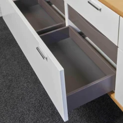 Planos Kommoden & Sideboards|Hängesideboard Lack Weiß Kernbuche Mit Wandboard Chrom Glänzend