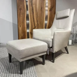 Bielefelder Werkstätten Relaxsessel|Hochlehnsessel Coco Bezug BW 0300-704 Leder Gascogne Grey Inklusive Hocker