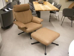 De Sede Relaxsessel|Hochlehnsessel DS-0031-111 Mit Hocker Leder Naturale 53 Noce 4-Sternfuß Schwarz Beschichtet