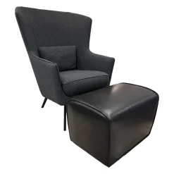 Christine Kröncke Relaxsessel|Hochlehnsessel Lilou Stoff Rye Schwarzgrau Fuß Schwarz mit Hocker Derby