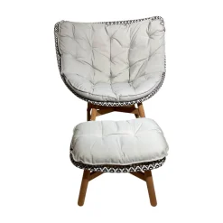 DEDON Loungemöbel|Loungemöbel|Hochlehnsessel Mbrace Stoff A 462 Cool Sage Grau Fasergeflecht Pepper Füße Teak Inklusive Hocker Und Kissen