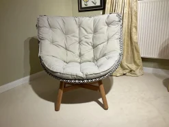 DEDON Loungemöbel|Loungemöbel|Hochlehnsessel Mbrace Stoff A 462 Cool Sage Grau Fasergeflecht Pepper Füße Teak Inklusive Hocker Und Kissen