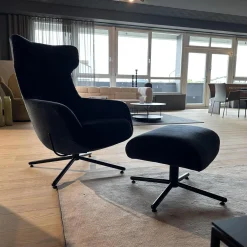 Brühl Relaxsessel|Hochlehnsessel Victor Stoff 4473 69 Dunkelblau Kreuzfuß Schwarz Inklusive Hocker