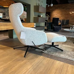 Brühl Relaxsessel|Hochlehnsessel Viktor Stoff 6450 49 Weiß Grau Gestell Kreuzfuß Metall Schwarz Pulverbeschichtet Mit Hocker