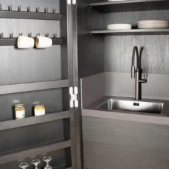 Riva1920 Vitrinen & Highboards|Hochschrank Cambusa Eiche Ohne Knoten Pigmentier Total Black Innen Eiche Ohne Knoten Geölt Pigmentiert