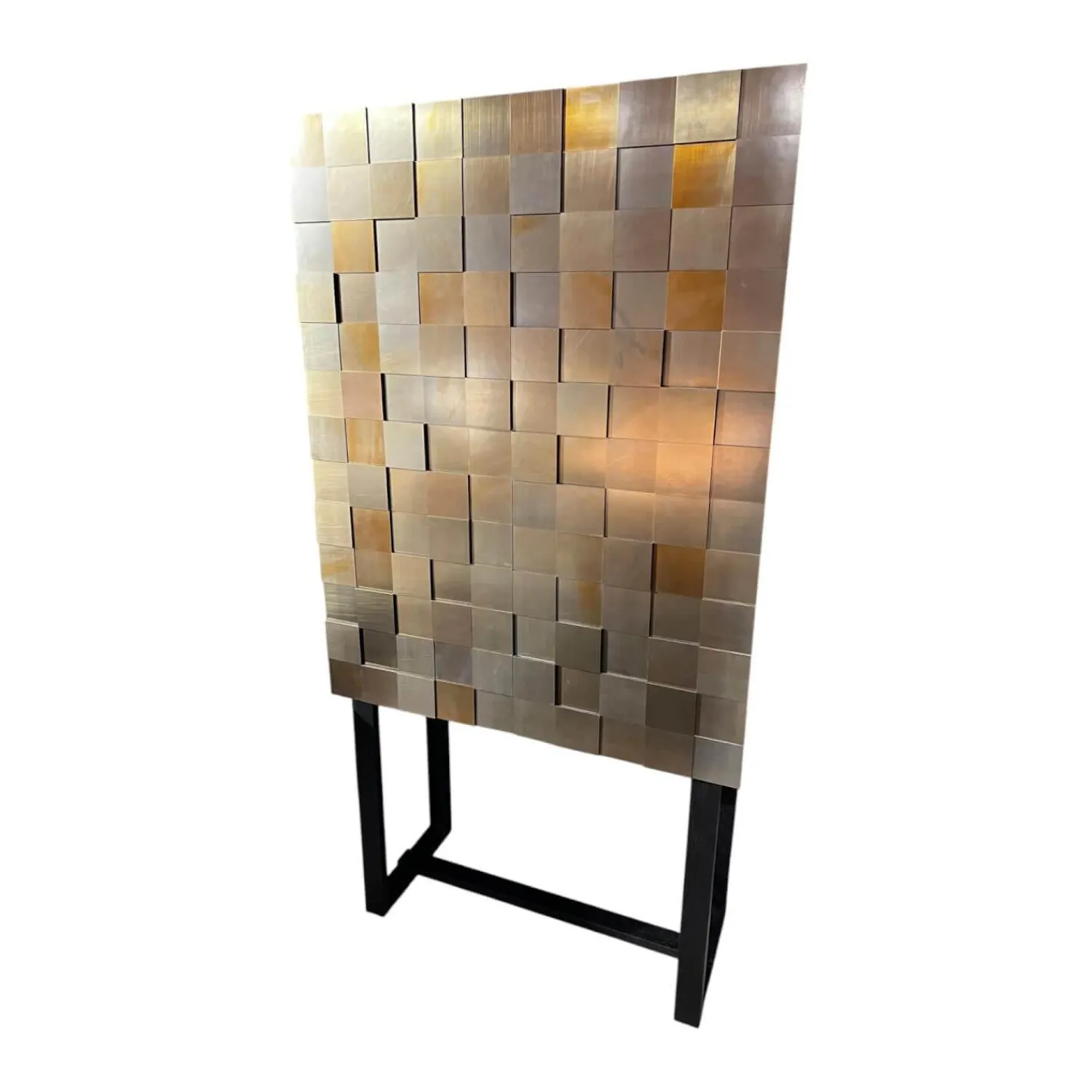 Christine Kröncke Vitrinen & Highboards|Hochschrank Shape 30 Collector Front Dark Beauty Quadrat Messing Brüniert Korpus Eiche Anthrazit Matt Lackiert Mit Beleuchtung