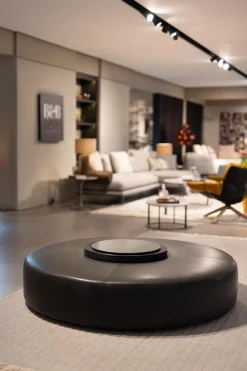 B&B Italia Hocker & Sitzsäcke|Hocker Harry Leder Kasia Eisengrau Füße Schwarz