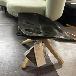 B&B Italia Hocker & Sitzsäcke|Hocker Husk Schale Schwarz Gestell Eiche Hell Gebürstet Mit Kissen Bezug Stoff Bellano Havana Beige