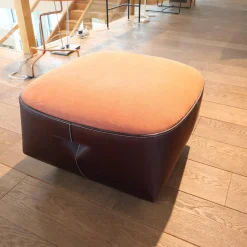 Walter Knoll Hocker & Sitzsäcke|Hocker Isanka Korpus Bezug Leder Saddle Coffee Sitzfläche Bezug Stoff Lino 7710 Crimson