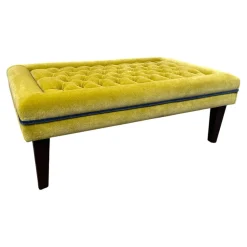 Nobilis Hocker & Sitzsäcke|Hocker Royal Caption Stoff Zimmer & Rhode Infinity Grüngelb Mit Dunkelblauen Knöpfen Füße Dunkel Gebeizt Und Lackiert