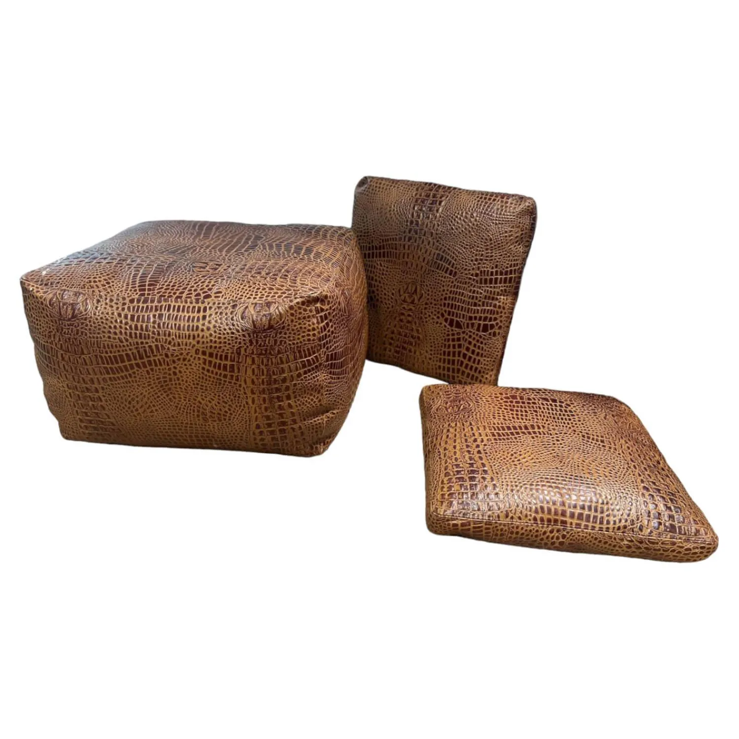 Machalke Hocker & Sitzsäcke|Hockerkissen Ming Leder Aligator Mocca Braun Mit Plaids