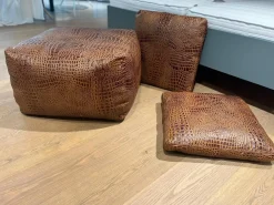 Machalke Hocker & Sitzsäcke|Hockerkissen Ming Leder Aligator Mocca Braun Mit Plaids