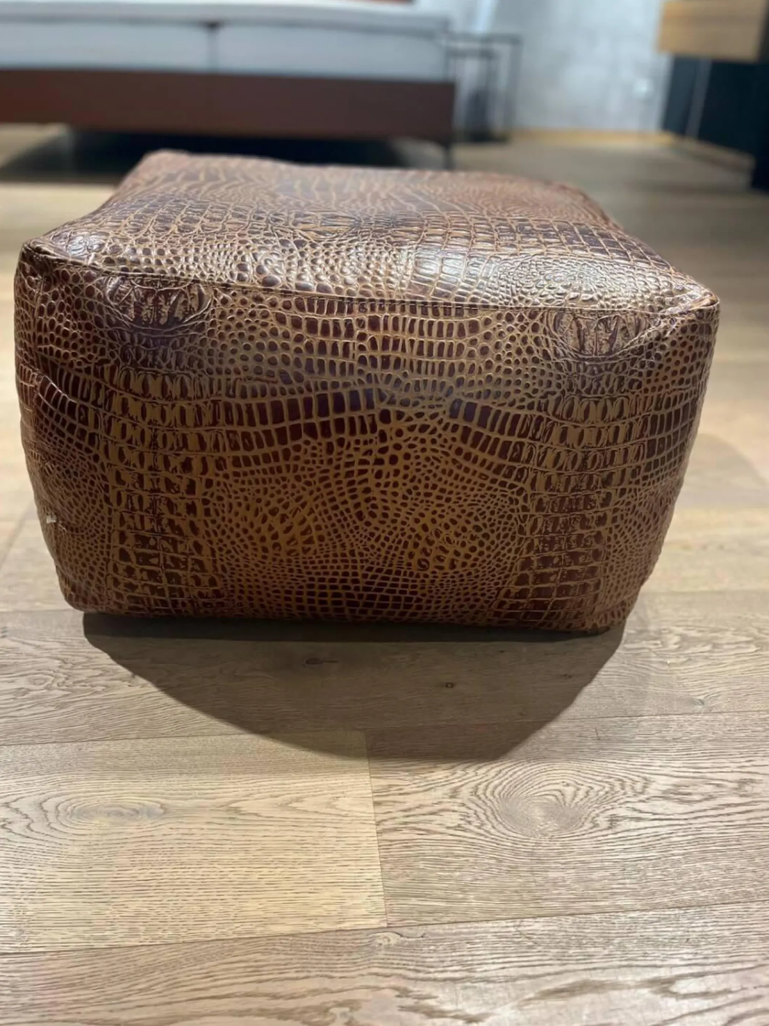 Machalke Hocker & Sitzsäcke|Hockerkissen Ming Leder Aligator Mocca Braun Mit Plaids