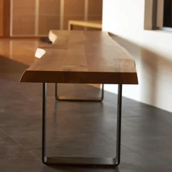 kf furniture Bänke|Holzbank Nussbaum Gestell Metall Schwarz