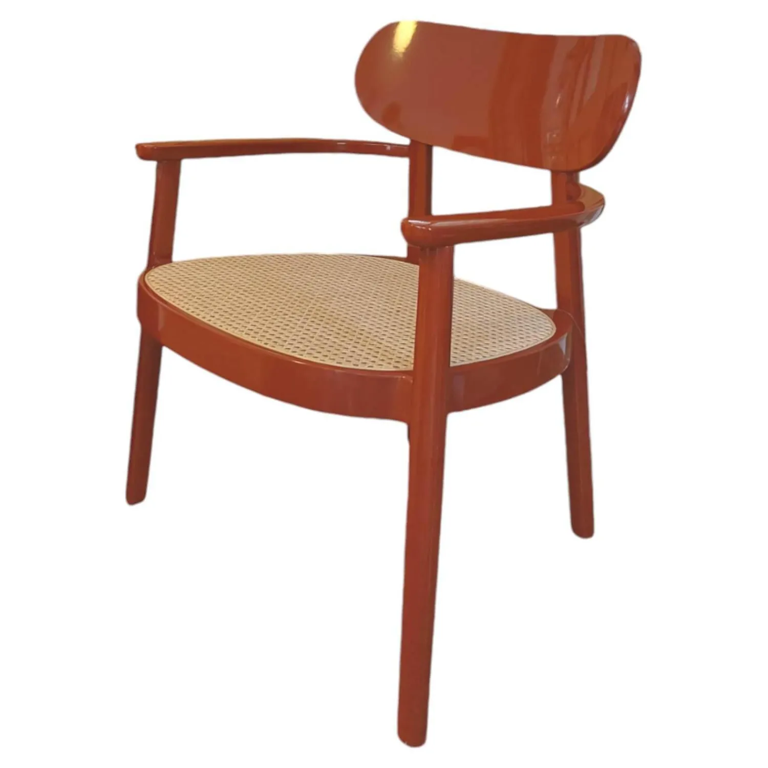 Thonet Einzelstühle|Holzsessel 119F Hochglanzlack Dunkelrot Sitzfläche Rohrgeflecht Gleiter Kunststoff Braun Mit Filz Mit Armlehnen