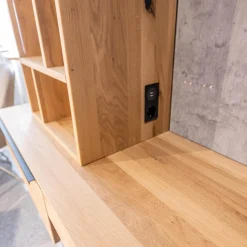 WK Wohnen Wohnwände & Tv-Lowboards|Homeoffice Regal WK 490 Baristo Asteiche Bianco Glas Anthrazit Mit Fächern Und Schubladen Inklusive LED Beleuchtung