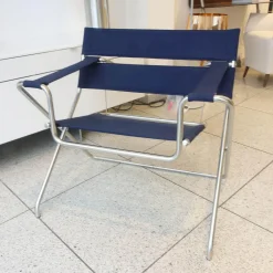 Tecta Einzelstühle|Klappsessel D4E Bezug Cora Dunkelblau Gestell Edelstahl Wetterfest