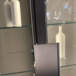 Interlübke Garderoben|Kleiderschränke|Kleiderschrank Garderobe Collect Korpus Mattlack Flintgrau Paneele Eiche Natur mkit Beleuchtung Schrankelemente Glas Drehtüren Glaseinlegeböden Garderobenelement mit Spiegel