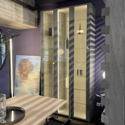 Interlübke Garderoben|Kleiderschränke|Kleiderschrank Garderobe Collect Korpus Mattlack Flintgrau Paneele Eiche Natur mkit Beleuchtung Schrankelemente Glas Drehtüren Glaseinlegeböden Garderobenelement mit Spiegel