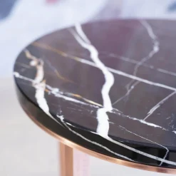 B&B Italia Beistelltische|Kleiner Runder Tisch Lithos Marmor Sahara Noir Glänzend Gestellfarbe Kupfer
