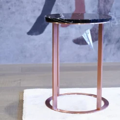 B&B Italia Beistelltische|Kleiner Runder Tisch Lithos Marmor Sahara Noir Glänzend Gestellfarbe Kupfer