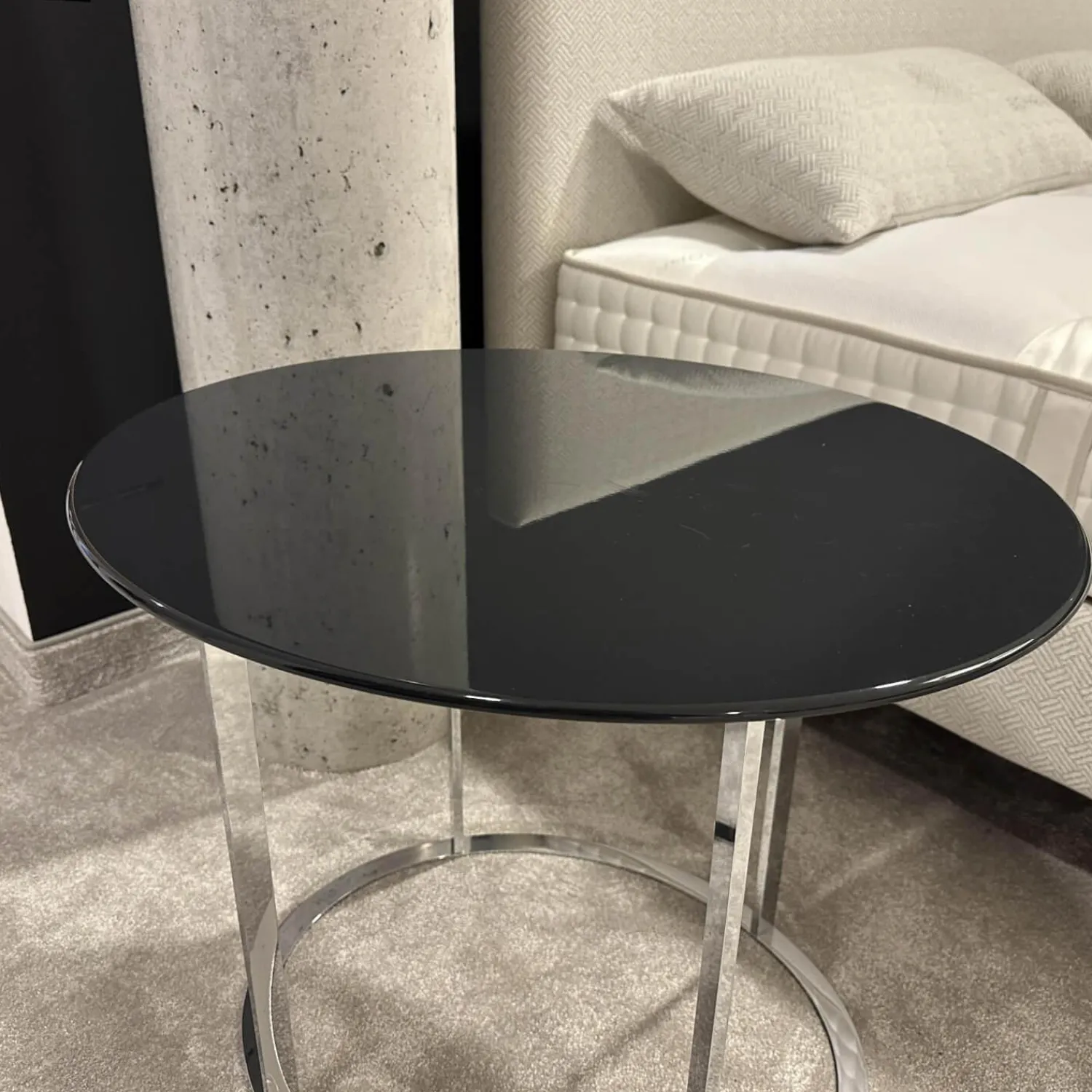 B&B Italia Beistelltische|Kleiner Tisch SMT05L Maxalto Pathos 997L Antracite Lucido Anthrazit Metallgestell Verchromt