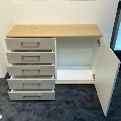 Disselkamp Kommoden & Sideboards|Kombikommode Daisy Korpus Wildeiche Front Lack Taupe Grau Weiß Griffe Nickel Matt