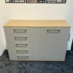 Disselkamp Kommoden & Sideboards|Kombikommode Daisy Korpus Wildeiche Front Lack Taupe Grau Weiß Griffe Nickel Matt