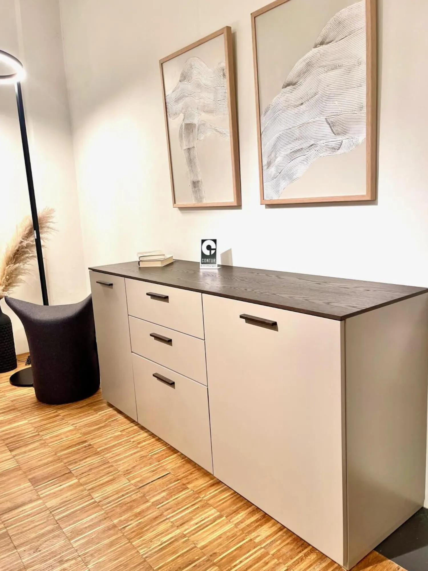 Contur Kommoden & Sideboards|Kommode 3900 Block Lack Grau Abdeckplatte Wildeiche Dunkel