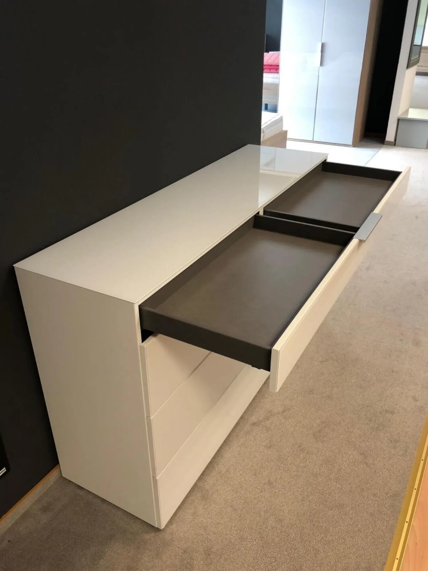 Nolte Kommoden & Sideboards|Kommode Alegro 2 Polarweiß Ausführung Weißglas Alu Matt