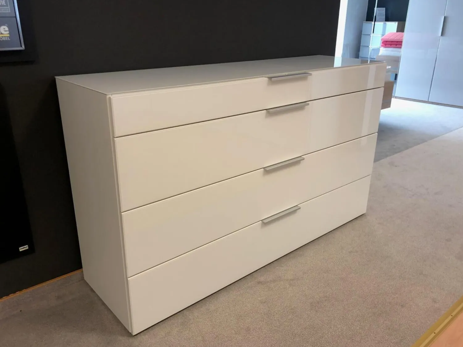 Nolte Kommoden & Sideboards|Kommode Alegro 2 Polarweiß Ausführung Weißglas Alu Matt
