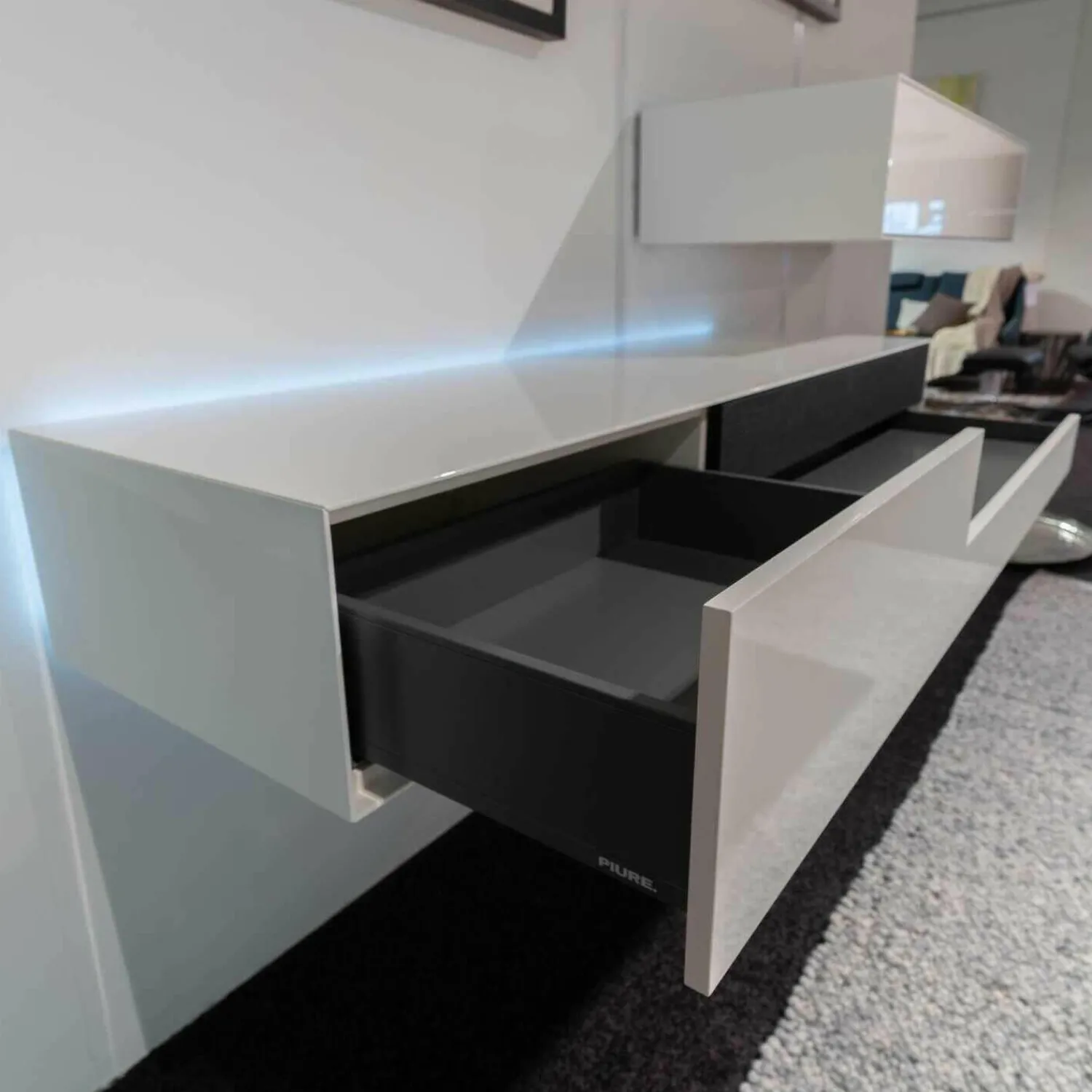 Piure Kommoden & Sideboards|Kommode Box Twin Schub Links Hängend H01 Hochglanz Weiß