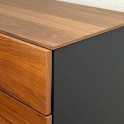 Sudbrock Kommoden & Sideboards|Kommode Cubo Lack Cosmos Schwarz 436 Laden und Abdeckplatte Nussbaum