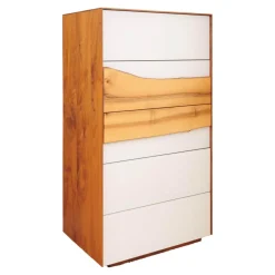 Scholtissek Kommoden & Sideboards|Kommode Farn Mit Baumkante Korpus Massiv Nussbaum Glasfront Optiwhite RAL 9010 Matt