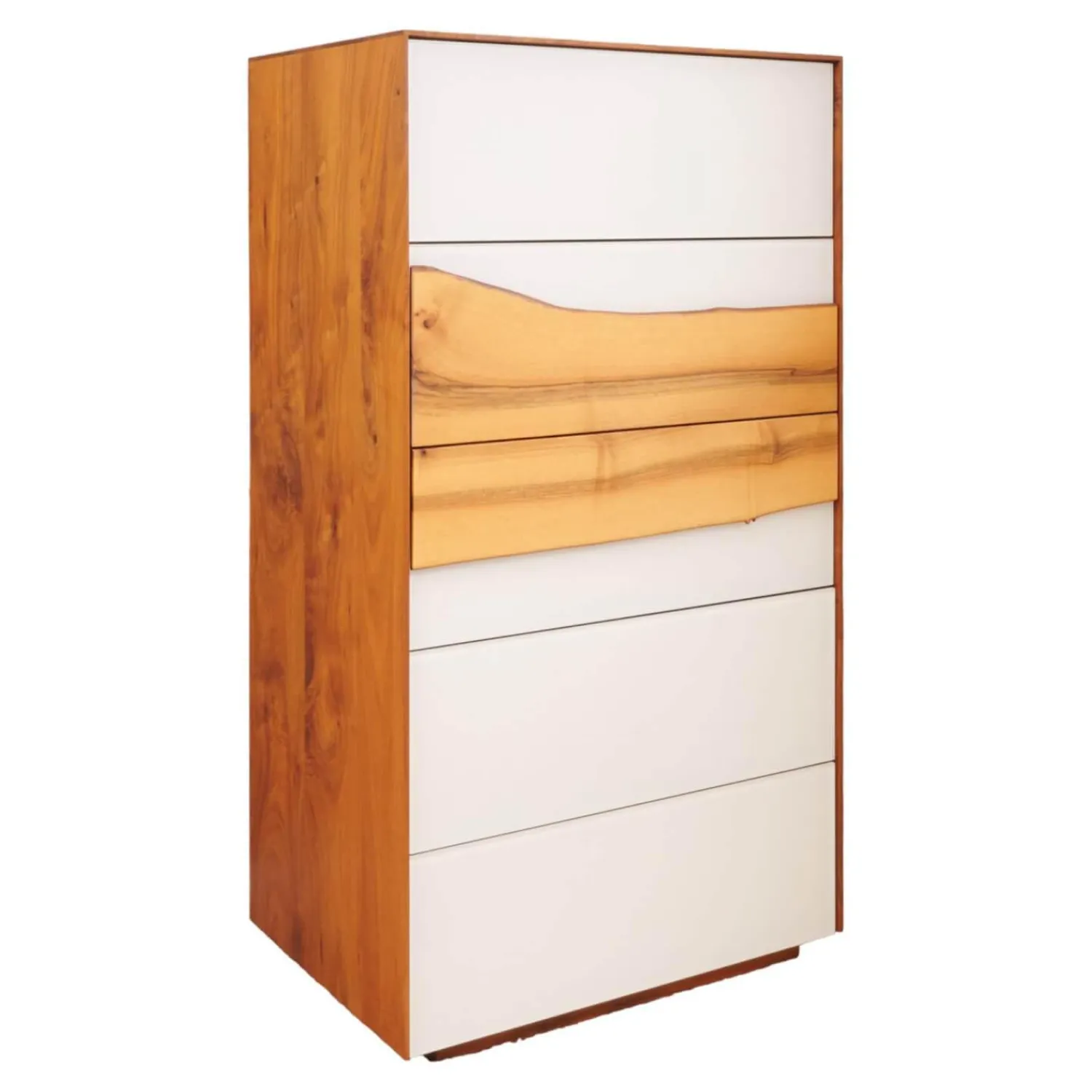 Scholtissek Kommoden & Sideboards|Kommode Farn Mit Baumkante Korpus Massiv Nussbaum Glasfront Optiwhite RAL 9010 Matt