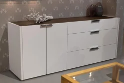 Hülsta Kommoden & Sideboards|Kommode Fena Lack Pure White Weiß Mit Wandboard Glas Und Beleuchtung
