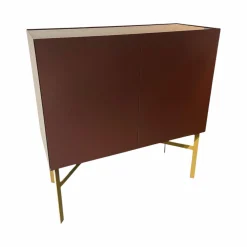 Interlübke Kommoden & Sideboards|Kommode Just Cube Light Lack M41 Burgund Rot Abdeckplatte Glas Gestell Messingfarben