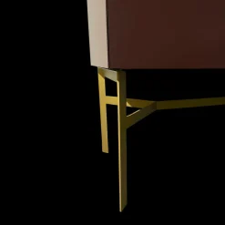 Interlübke Kommoden & Sideboards|Kommode Just Cube Light Lack M41 Burgund Rot Abdeckplatte Glas Gestell Messingfarben