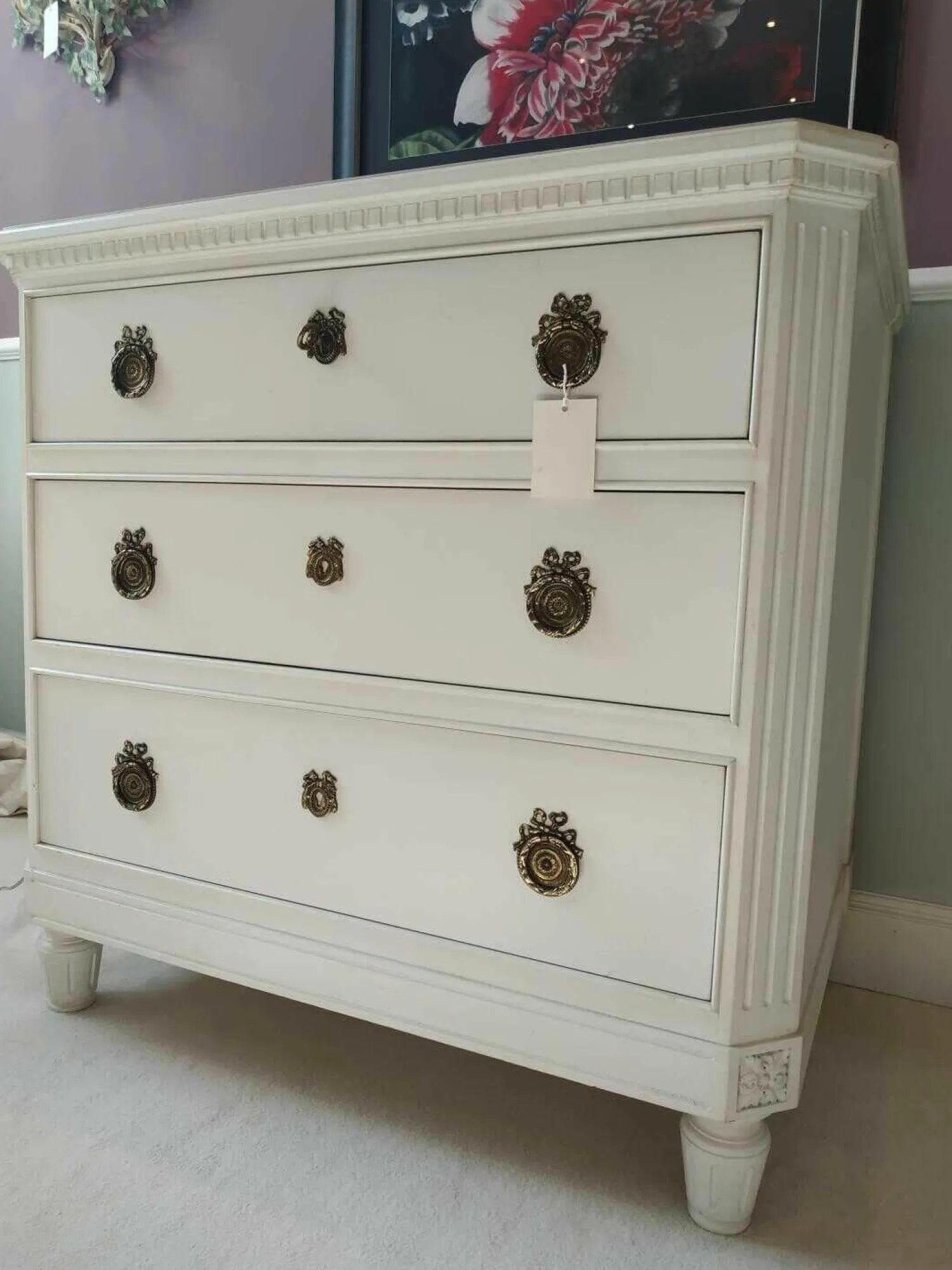 Salda Kommoden & Sideboards|Kommode Massivholz Kirsche Weiss mit 3 Schüben