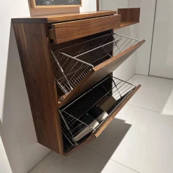 Team 7 Garderoben|Kommode Schuhschrank Cubus Nussbaum Naturöl Mit Wandspiegel Rahmenlos Mit U Bord Ablage