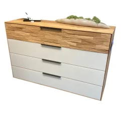 Wöstmann Kommoden & Sideboards|Kommode WSM2800 Wildeiche Soft Gebürstet Mattglas Magnolie 4 Schubkästen