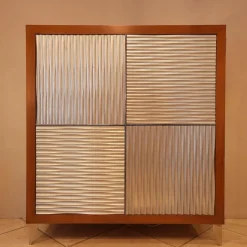 Zephir Kommoden & Sideboards|Kommode Kischbaumholz Massiv Türen Im Edlen Silberglanz Look Grifflos