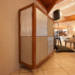 Zephir Kommoden & Sideboards|Kommode Kischbaumholz Massiv Türen Im Edlen Silberglanz Look Grifflos